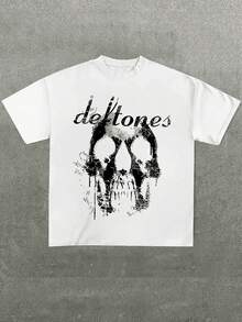 Graphic Hoodies Cotton T-Shirt Graphic Hoodies Cotton T-Shirt Plus Size Men Rock N Roll Music T-Shirt,Skull And 'defton Es' Band Tribute Printed Casual Soft Short Sleeve Pure Cotton  Tees Y2K,Oversize Plus Size Men's S To 5XL,Summer Tee Y2K,Oversize Plus Size Men's S To 5XL,Summer Tee - White - View 7