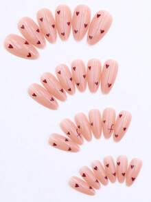 96pcs/4sets Valentine's Day Heart Almond False Nails - Pink & Red French Manicure, Holiday Party Nails, Gift For Women