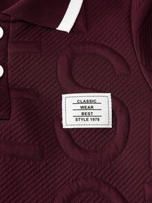 2pcs/Set Young Boy Casual Big Letter Patch Short Sleeve T-Shirt Polo And Shorts Set, Suitable For Summer Casual Outings - Burgundy - View 4