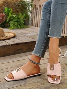 2023新款平底休闲拖鞋，带皮带扣，女士软底沙滩拖鞋 - 淺粉色 - 查看 2