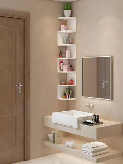 1pc Corner Wall Shelf, Triangular Floating Shelves, Multipurpose Storage Rack For Living Room And Bedroom, No Drill Required, Easy Install, Space Saving Corner Organizer With Sturdy Wall Mount, Durable Finish, Modern Decorative Storage For Books, Plants, Photo Frames, Candles, And Small Accessories In Compact Rooms Perfect For Entryways And Corners Beside Sofas, Suitable For Dorm Rooms, Easy Maintenance, Moisture Resistant Finish, Lightweight Yet Sturdy Construction, Minimizes Clutter While Elevating Decor In Contemporary Interiors