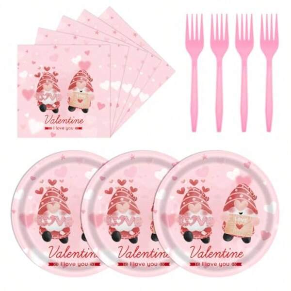 Valentine's Day Tableware Set 72 PCS N Dy Decorns Diose Pink N Plt Nd Npkins Set With Forks Te Decor For Hppy Glentin Enggement Nniversry Prty Pli