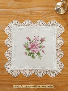 Taplak Meja Polos dari Poliester Linen dengan Bordir Bunga Mawar Merah Muda, Pinggiran Renda Rajutan Bergelombang Berbentuk Kipas Empat Sisi, Dekorasi Botani Vintage untuk Meja Makan, Meja Teh, Pernikahan, Rumah Pertanian, Dapur - MultiWarna - View 8