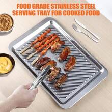 Grilling Prep And Serve Trays Set Of 2 Stackable Stainless Steel BBQ Trays Marinating Tray Food Serving Platter For Cooked And Raw Meat BBQ Prep Tub Dishwasher Variant 2 - 燒烤用具套裝(2件裝) - 查看 4