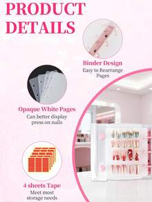 1pc A8 Size Nail Sticker Album, Includes 2 Refill Pages, Double-Sided Thick Adhesive Tape, Nail Polish Color Display & Storage - Multicolor - View 3