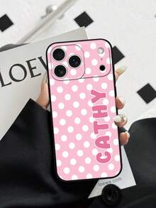 1pc Customized Minimalist Polka Dot Name & Letter 2-In-1 Glossy Filmstrip Hard Phone Case Cover Compatible With IPhone 11/12/13/14/15/16 17 Pro Max - Black - View 3