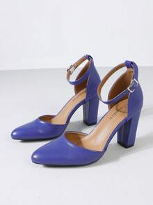 Timesize 蓝色高跟鞋，女士高跟鞋，玛丽珍粗跟鞋，婚鞋，厚底超高跟鞋，粗跟鞋，女士高跟鞋，工作鞋，正装鞋 - 藍色 - 查看 5