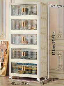 Gabinete de almacenamiento apilable y práctico con puertas y ruedas - Organizador de plástico multifuncional y espacioso - Estantería de almacenamiento práctica - 5 capas - Ver 6