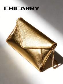Damen Sommer Gold Clutch Tasche, Metall Kette Schultergurt, Klappe elegante minimalistische Umschlagtasche, neue Umhängetasche, geeignet für Einkaufen, Dates, Pendeln, Handy und Münzen halten, Strandurlaub, Casual elegante Clutch, Abendparty Mini Quadrat Tasche - Gold - Übersicht 9