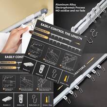 Riel de cortina de techo retráctil para cortinas, 3 a 6 pies, riel divisor de habitación con rodillos silenciosos y ganchos, ideal para sala de estar, recámara, ducha, RV, decoración hogar mexicano - 4,8 pies - 8,15 pies (1 juego) - Ver 8