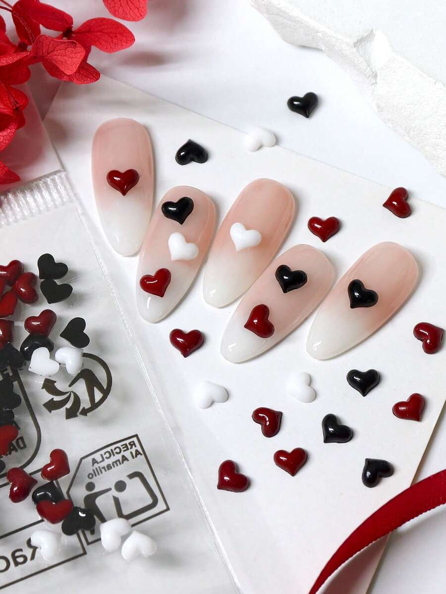 50 chiếc phụ kiện trang trí móng tay hình trái tim mini Kawaii dễ thương màu trắng nhiều màu sắc, thích hợp cho việc tự làm móng tay trang trí ngày Valentine.