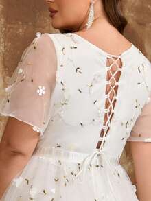 女士大码优雅复古浪漫亮片网纱刺绣拼接婚纱，适合新娘送礼会、婚礼、单身派对、订婚早午餐、蜜月招待会、彩排晚宴、正式晚宴、春夏秋季等场合。