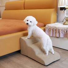 1pc Plush Warm Pet Stair Ramp, Elderly/Small Dog Assistance Ladder, Protect Every Step, Easy Up And Down, Love Lasts Longer, Removable & Washable Foam Stairs For Sofa, Bed, Puppy, Kitten - Beige - View 13