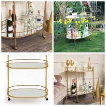 Gold Mirrored Oval Drinks Trolley - Initial - View 1
