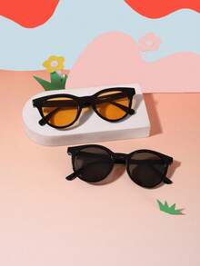 1組2件裝 8-14歲兒童多邊形貓眼框休閒復古個性時尚眼鏡，適合戶外旅行度假派對，附眼鏡盒 - 彩色 - 查看 3