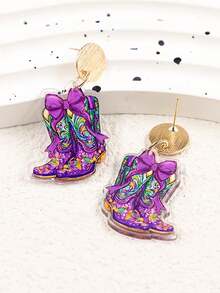 一对嘉年华游行主题炫彩耳环，靴子造型，时尚百搭，适合日常佩戴，男女皆宜 - 彩色 - 查看 4