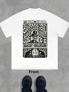 Vintage Skull Graphic Print T-Shirt, 100% Cotton, Comfortable Fit, Breathable, Casual, Eye-Catching Print. - White - View 2