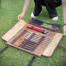 Bolsa de almacenamiento portátil para clavijas de tienda de campaña de gran tamaño, bolsa de tela Oxford para exteriores, adecuada para guardar clavijas de tienda de campaña y martillos para acampar. - Mostaza Amarilla - Ver 6