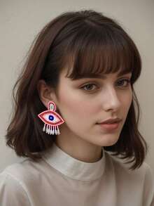 1 Pair Handmade Devil's Eye Beaded Earrings - Women's Fashion Jewelry, Suitable For Theme Parties And Daily Wear - Multicolor - View 6