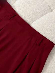 Women's Elegant Long Pleated Polyester A-Line Skirt, Casual & Versatile, Non-Stretch - Burgundy - View 4