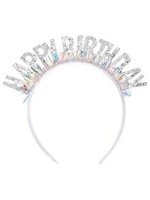 1/5pcs Happy Birthday Headband, Shiny Sequin Silver Hair Hoop, Suitable For Birthday Party, Party Supplies, Party Hat, Photo Props - Silver - View 11