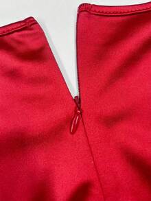 RNU 女士优雅V领亮片缎面拼接蝴蝶结扭结前襟修身连衣裙，适合约会、夜店、街头、情人节、新年、生日、狂欢节派对、春夏秋季、婚礼宾客/节日派对迷你连衣裙/吊带裙 - 紅色 - 查看 11