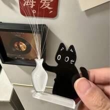 猫须和毛发收藏品，黑猫花瓶冰箱贴，猫咪推瓶子亚克力磁性冰箱贴，猫咪纪念品，花瓶可用于插花，用途广泛，送给同学的趣味小礼物 - 均碼 - 查看 2