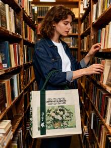 Vintage Floral Print Tote Bag, White Rose Flower Handbag, Foldable Large Capacity Thick Mommy/Student Bag, Casual Travel Beach Bag, Storage Pouch, Student Backpack, Suitable For Daily Use, Commuting, Shopping, Business Travel, Also Can Be Used As Back To School Backpack, Pencil Case Or Shopping Bag. - Multicolor - View 5