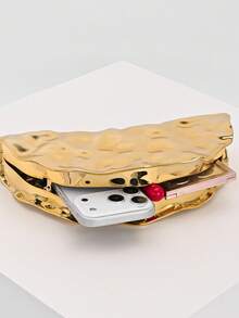 Túi xách cầm tay dự tiệc kiểu dáng quạt kim loại cổ điển, túi xách màu vàng dành cho các dịp trang trọng, tiệc tùng, dạ hội, cocktail, túi đeo vai hình dáng độc đáo dành cho phụ nữ. - Vàng - Xem 7