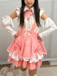 1pc Cute Lolita Maid Costume Set, Anime Cosplay Outfit Includes Dress + Apron, Suitable For Parties, Performances, Balls, And Stage Wear - 彩色 - 查看 15