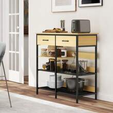 Skänk, byrå med 2 lådor och 3 öppna hyllor, köks- eller vardagsrumsmöbler, 90 x 40 x 91 cm, naturträ