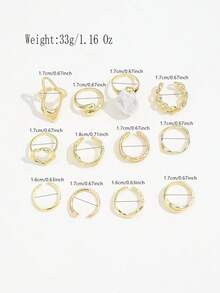 12pcs Baroque Style Faux Pearl Rings Set, Asymmetrical Layered Rings With Diverse Elements For Women - Gold - View 5