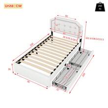 Cama tapizada con 2 cajones y cabecero elegantemente curvado con tachuelas decorativas. - Beige claro - Ver 4