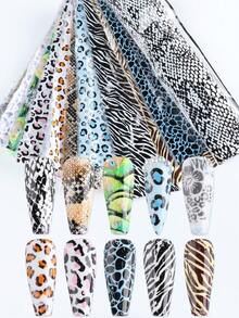 FULL BEAUTY 10片豹纹美甲转印贴纸，动物蛇斑马花卉箔纸美甲贴花配件 - 彩色 - 查看 6