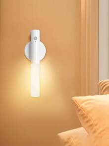 1pc Walnut Color Motion Sensor Wall Light, Smart PIR Sensor Night Light, Rechargeable LED Magnetic Wall Lamp, USB Rechargeable 3-Color Light, Easy Installation And Portable, Wireless Design, Suitable For Corridor, Bedroom, Stairs, Cabinet, Bathroom - ABS Material, (Battery Included) - Tricolor Light - View 14