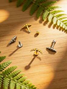 1pc All Stainless Steel Hot 7 Ball Ear Bone Nail Series Earrings Flat Bottom Rod Labret Fashion Piercing Jewelry