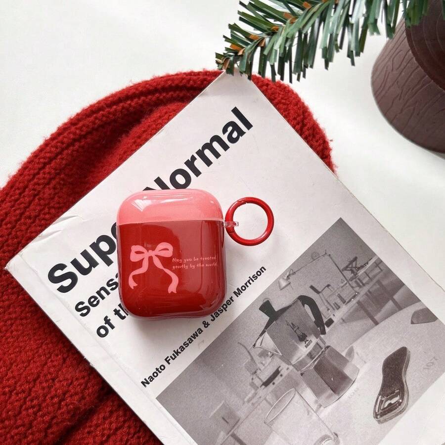 Bow-Knot Black & Red Ribbon Protective Case Compatible With Apple Pro 1/2/3/3rd Gen Wireless Bluetooth Earphones, Noise Proof - Red - View 1