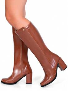 Lumiss Women's High-Top Boot With High Block Heel, Comfortable, Square Toe - 駝色 - 查看 2