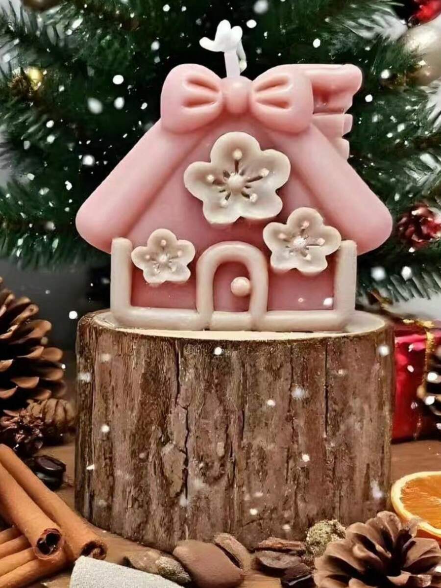 1个桃花小屋硅胶模具，可用于DIY蜡烛、石膏、香石等，家居装饰配件