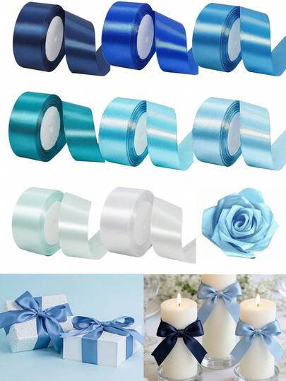 4cm/1.57inch 8 Rolls/200 Yards Satin Ribbon For Gift Wrapping, Polyester Satin Christmas Ribbon For Wedding, Christmas Tree, Valentine's Day Decoration, DIY Bow, Packaging, Floral Arrangement