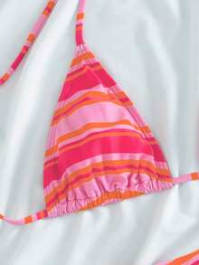 PEPPERMOLLY 2026春夏女士多色条纹比基尼套装 - 复古运动泳装，三角上衣低腰设计，夏季海滩必备，都市海滩风格；一套迷人性感的泳装，完美适用于泳池派对和豪华海滩度假；女士泳装，比基尼 - 彩色 - 查看 5