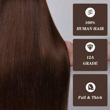 棕色无胶假发，真人发，预先拔毛，预先剪裁，6x5巧克力棕色蕾丝前假发，200%密度，佩戴方便，棕色真人发假发，26英寸，女士款 - S4 - 查看 5