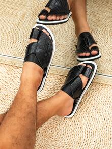 Men's Flat Comfortable Arabic Style Slippers, Middle Eastern Men's Sandals, Black Middle Eastern Slide Sandals - Black - View 5