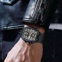 Reloj de pulsera de lujo para hombres CURREN con cronógrafo de cuarzo, resistente al agua, correa de silicona, luminoso y fecha automática - Multicolor - Ver 8