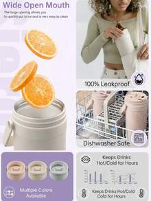 陶瓷内胆保温旅行杯，带吸管，防漏真空隔热，适用于茶和咖啡。保冷12-24小时/保热6-12小时。防滑底座，方便携带，适合办公室、汽车和通勤使用。是送给女士、男士和学生的理想礼物。 - 彩色 - 查看 3