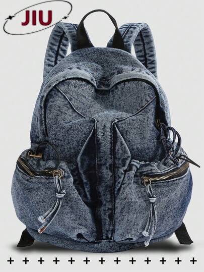 Bolso de lona de estilo callejero con múltiples bolsillos de mezclilla; Bolso de moda multifuncional para uso diario; Bolso de viaje ligero con múltiples bolsillos; Mochila minimalista de gran capacidad para estudiantes; Mochila conveniente adecuada para estudiantes, enfermeras, maestros, profesionales de negocios, viajes, transporte, compras, oficina, citas, senderismo, entrenamiento, trabajo, regalo de cumpleaños, regalo festivo