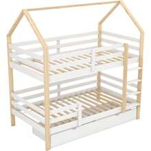 Double Bed, House Shape, Large Drawers, Pine Family Bed, 90 X 200 Cm, Without Mattress [Old SKU: 32269234aaw] - White - View 2