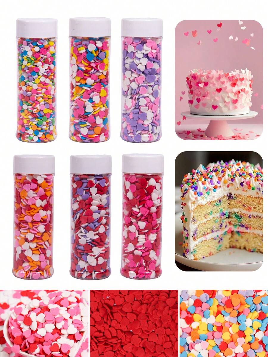 100g/3.53oz Valentine Edible Heart Sprinkles,Red Pink White Heart Shapes Mix,Sugar Sprinkles For Decorations Baking,Cake Ice Cream Cookies Cupcake Topper Chocolate,Birthday Wedding Valentine's Day Party Supplies. - Multicolor - View 1