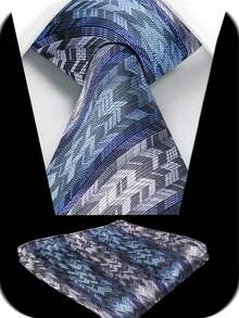 3件套男士8厘米宽高品质经典条纹领带、口袋巾套装，男士日常、婚礼、圣诞派对配饰礼品