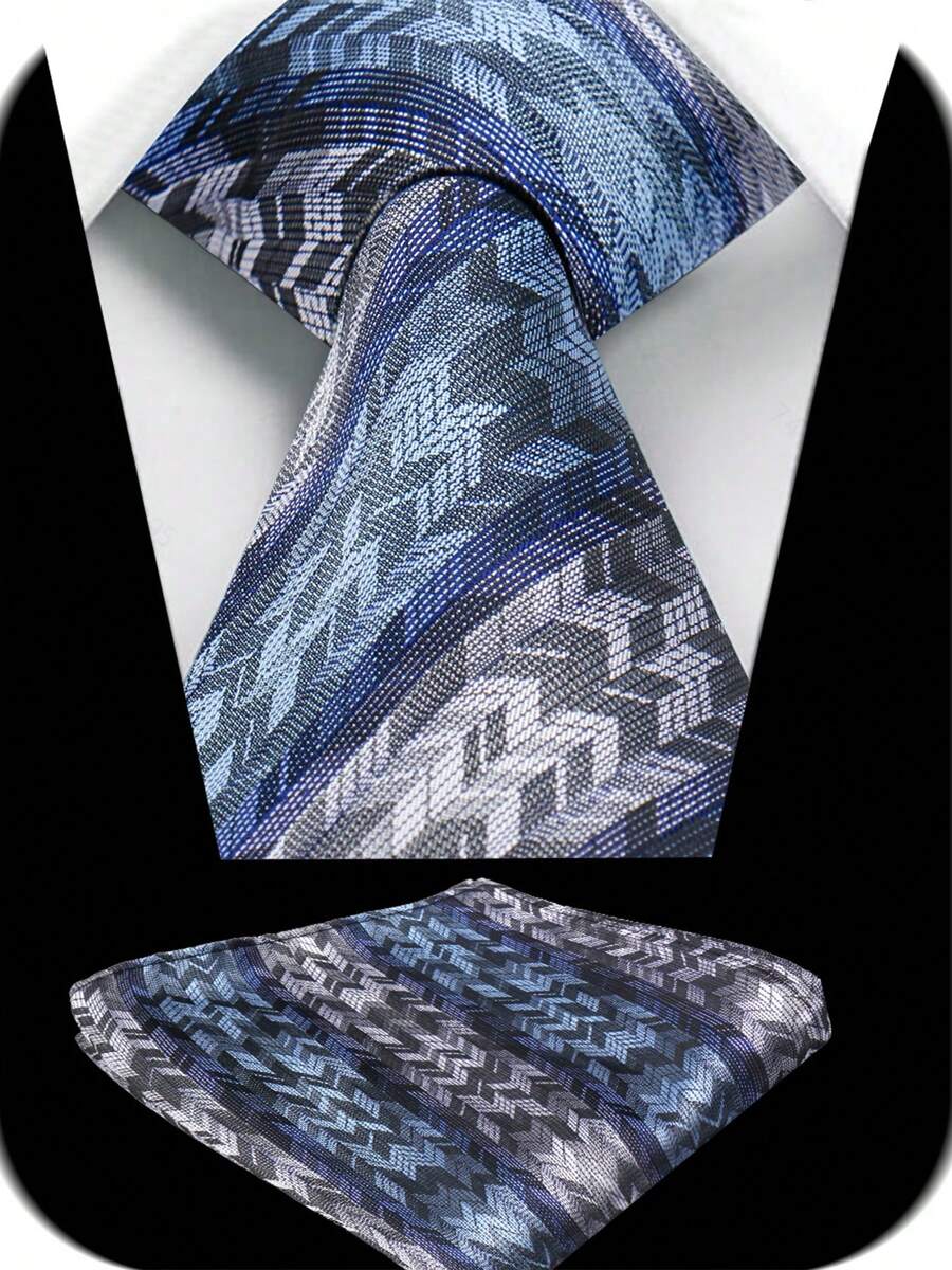 3件套男士8厘米宽高品质经典条纹领带、口袋巾套装，男士日常、婚礼、圣诞派对配饰礼品